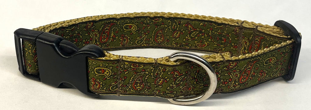 Olive, Tan, Red Paisley Design Dog Collar 1in