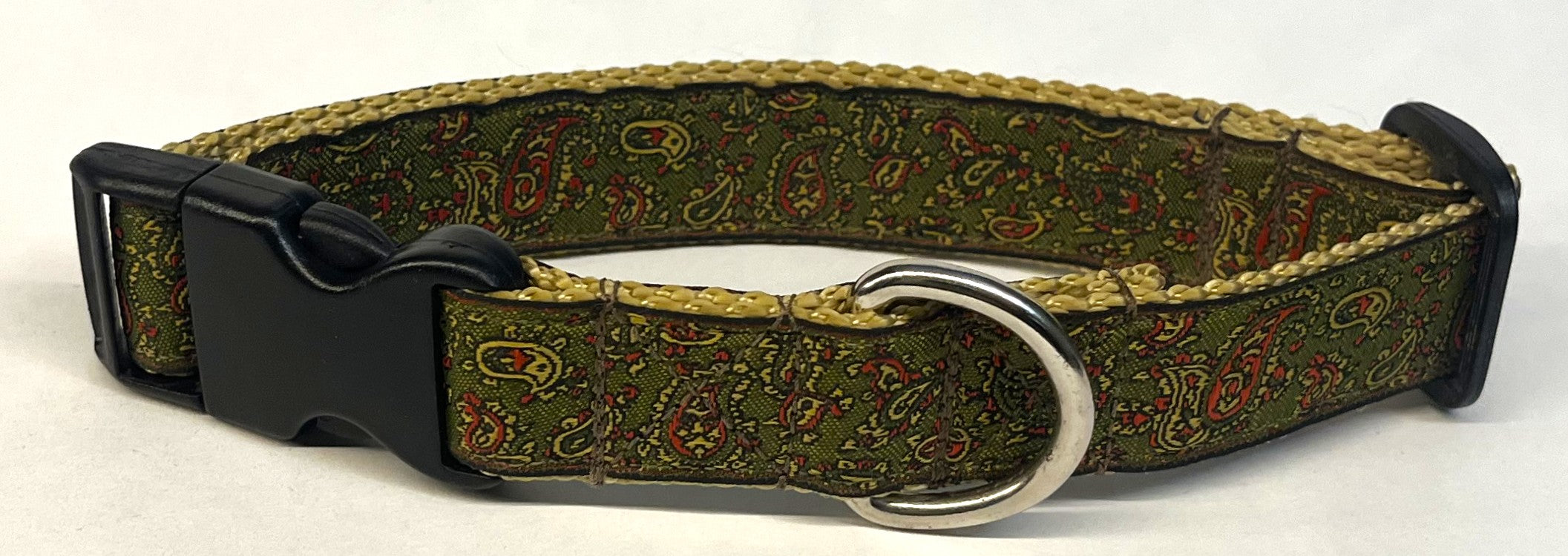 Olive, Tan, Red Paisley Design Dog Collar 1in
