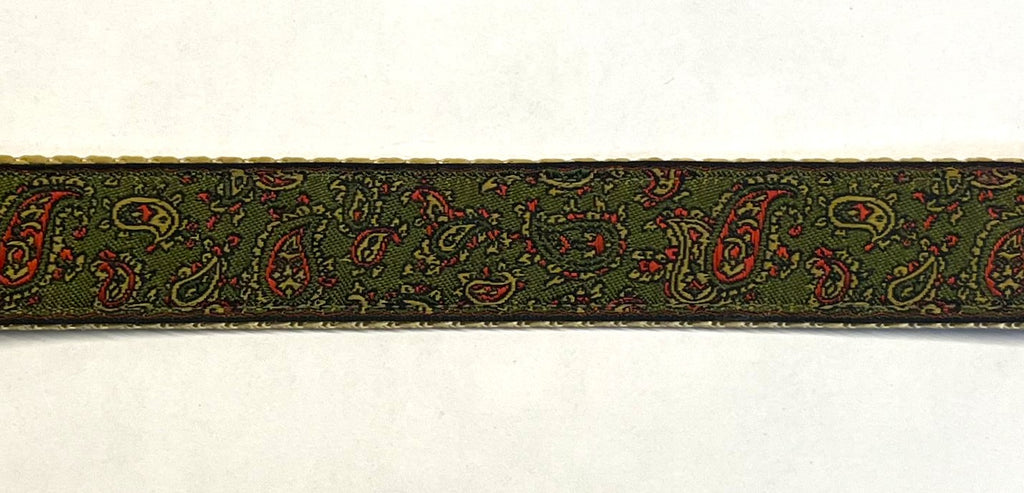 Olive, Tan, Red Paisley Design Dog Leash 1in