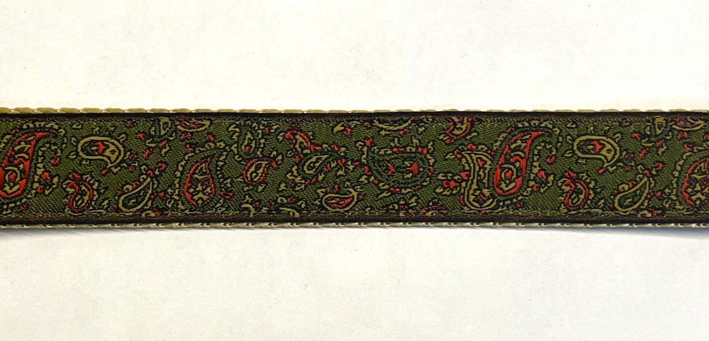 Olive, Tan, Red Paisley Design Dog Leash 1in