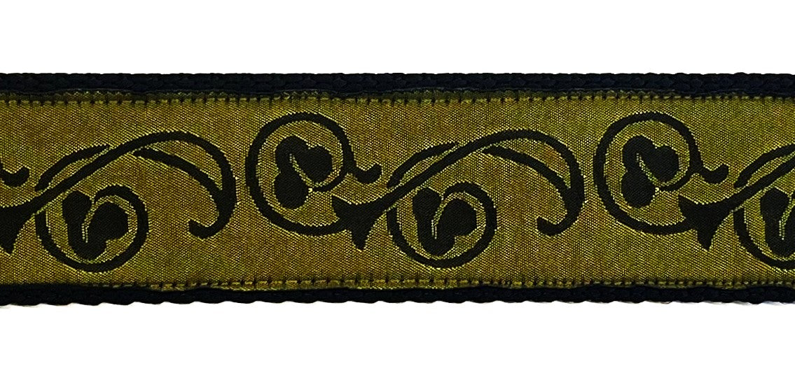 Olive with Black Floral Flourish Dog Collar 1 1/2 in