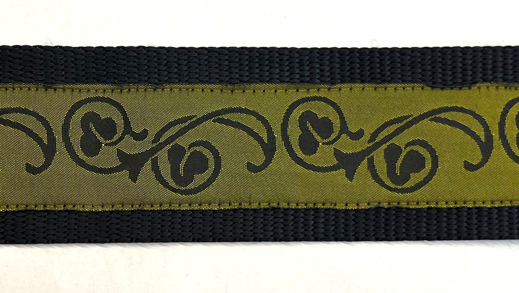 Olive with Black Floral Flourish Dog Collar 2in