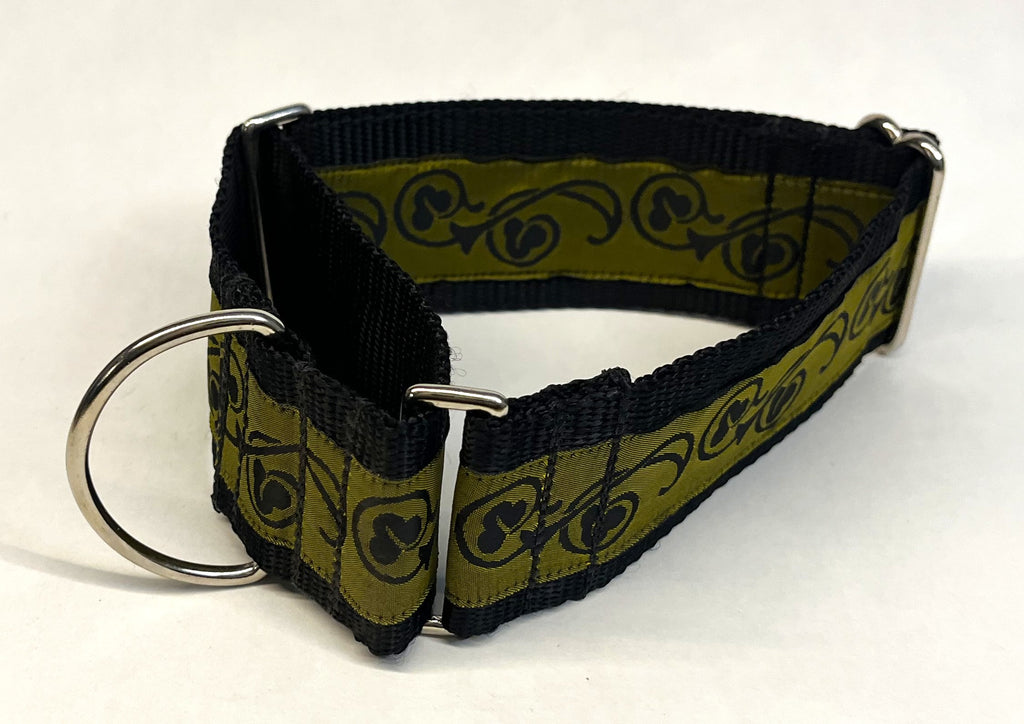 Olive with Black Floral Flourish Martingale Collar 2in