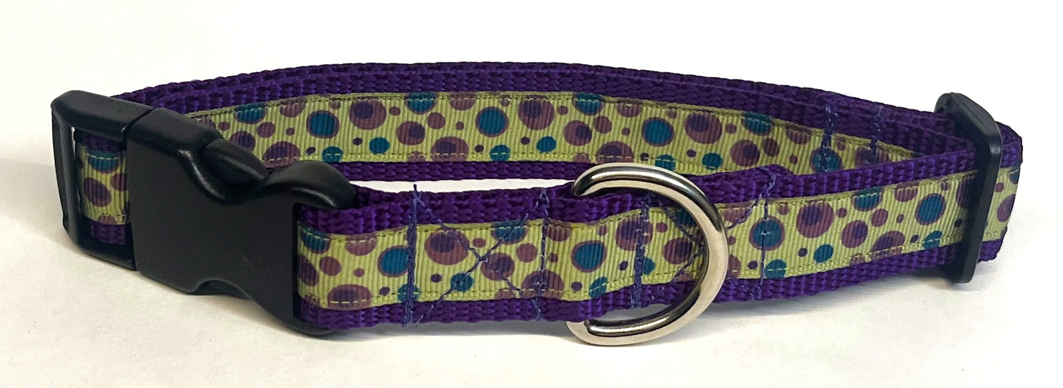 Olive with Purple and Teal Bubble Dots Dog Collar 1in
