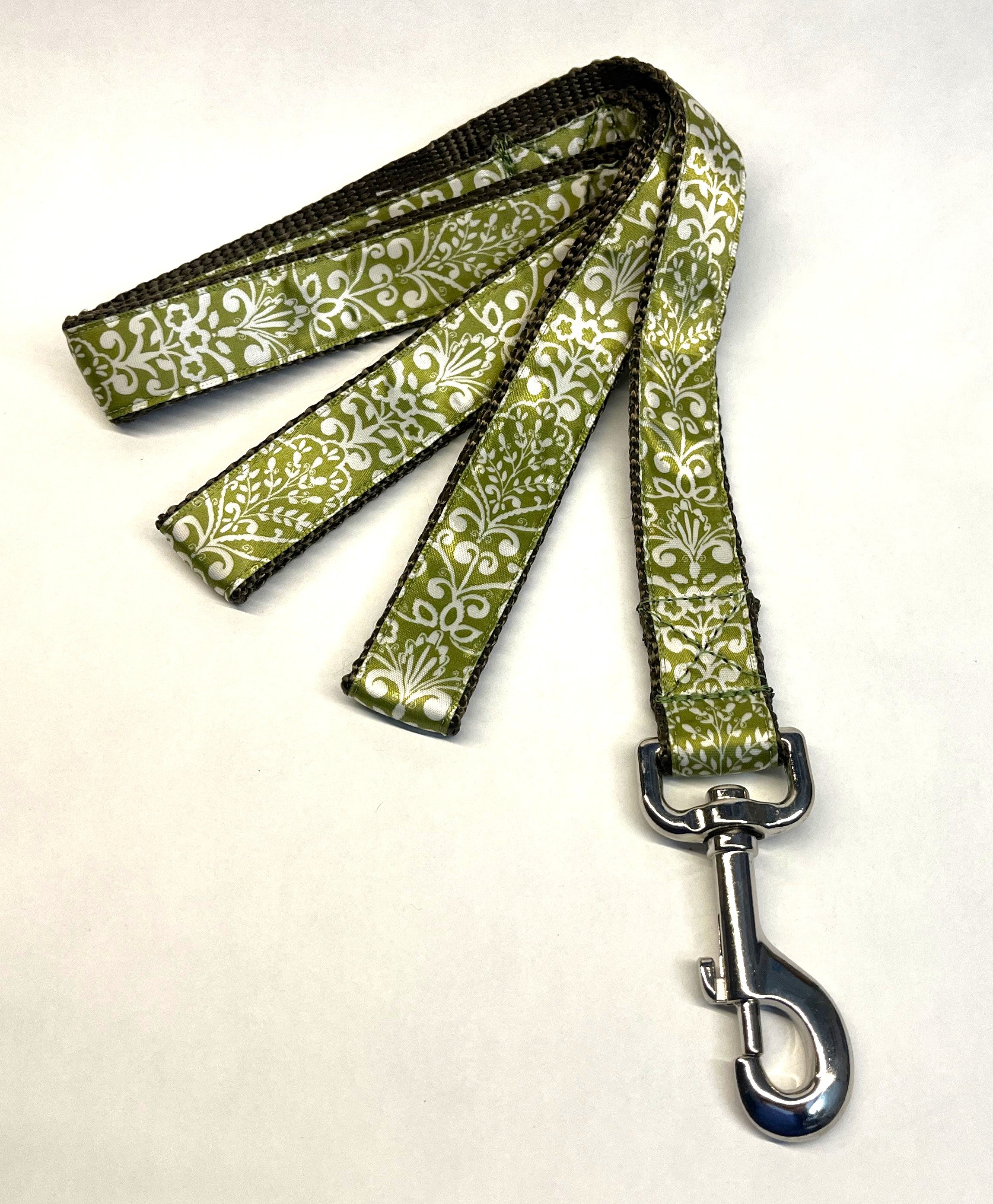 Olive with White Leaf Pattern Dog Leash 1in