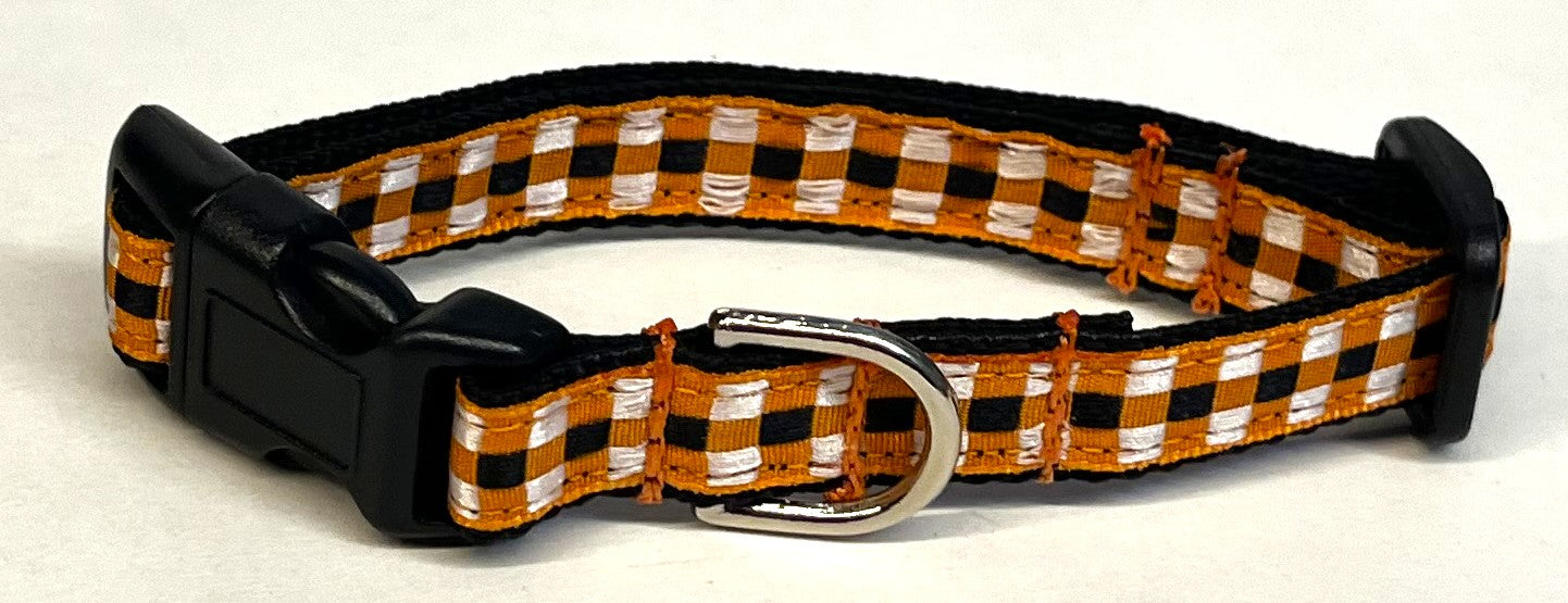 Orange, Black, and White Plaid Dog Collar 1/2
