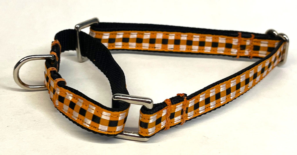 Orange, Black, and White Plaid Martingale Collar 1/2