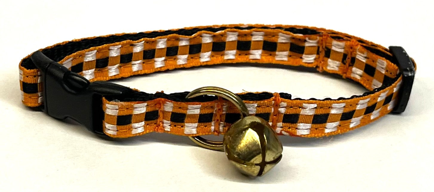 Orange, Black, and White Plaid Cat Collar