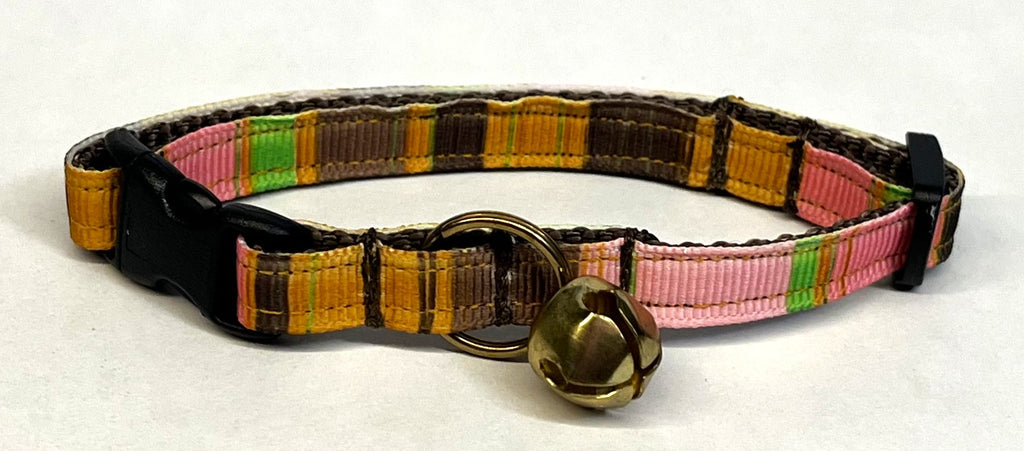 Orange, Brown, Pink & Green Vertical Stripe Cat Collar