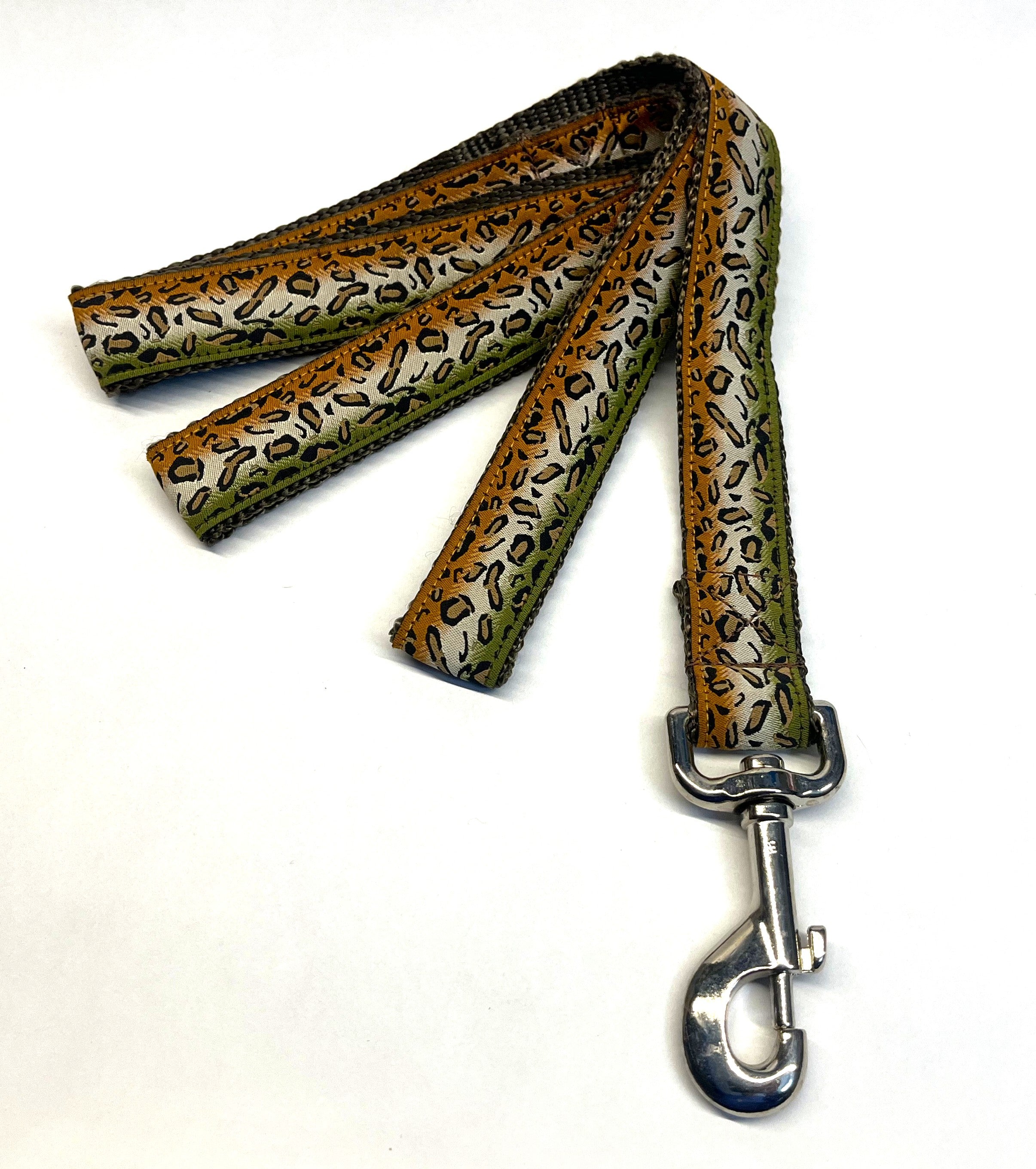 Orange, Olive Green and Tan Leopard Print Dog Leash 1in