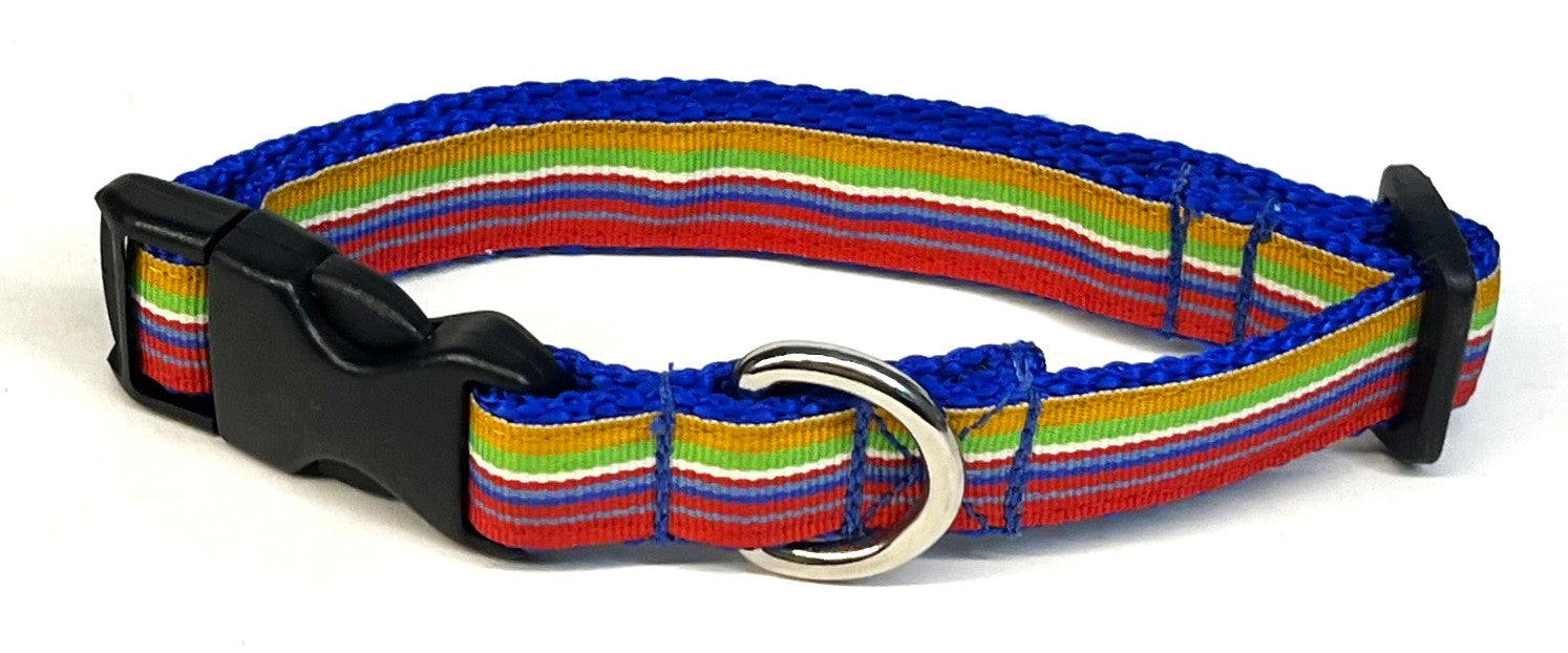 Orange, Green, White, Red & Blue Stripe Dog Collar 3/4