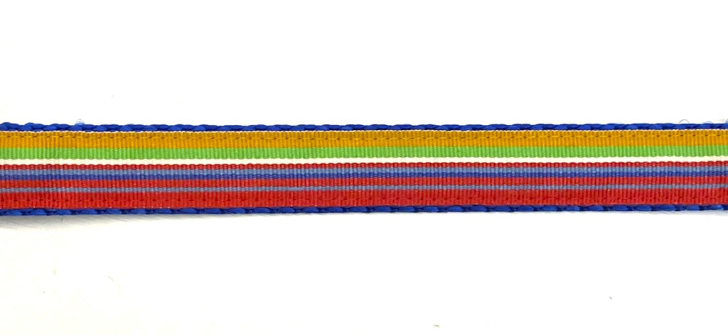 Orange Green White Red and Blue Stripe Dog Collar 3/4 inch on blue webbing