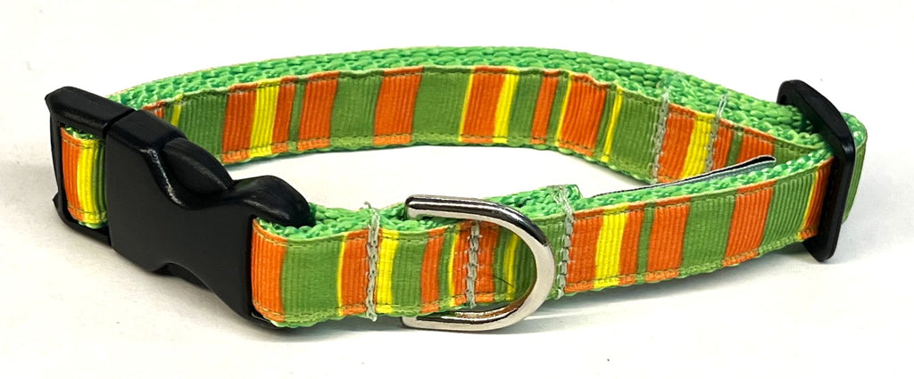 Orange, Green, Yellow Vertical Stripe Dog Collar 3/4
