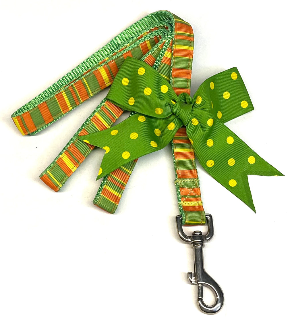 Orange, Green, Yellow Vertical Stripe Dog Leash 3/4