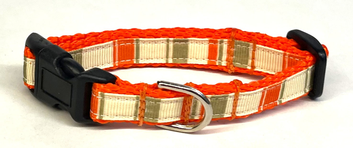 Orange, Ivory & Olive Vertical Stripe Dog Collar 1/2