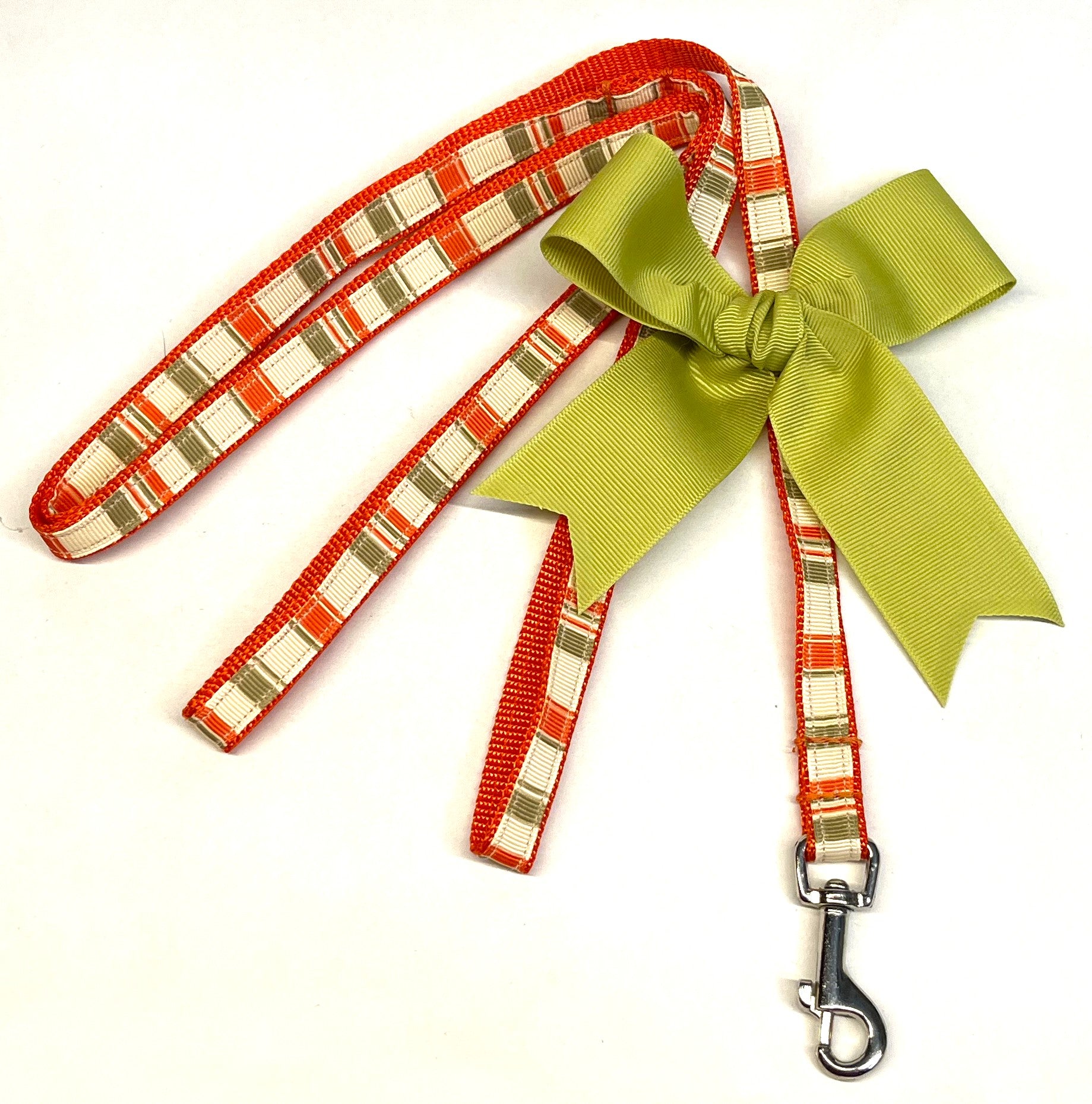 Orange, Ivory & Olive Vertical Stripe Dog Leash 1/2