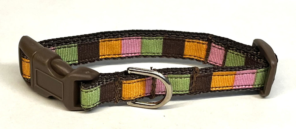 Orange, Pink, Green, and Brown Squares Dog Collar 1/2