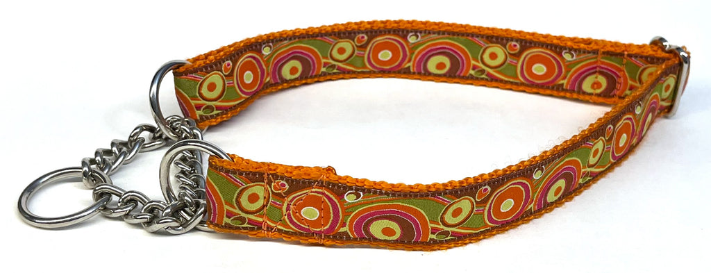 Orange, Pink, Yellow, and Green Swoosh and Dots Chain Martingale Collar 1in