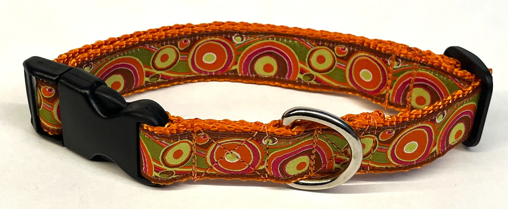 Orange, Pink, Yellow, and Green Swoosh and Dots Dog Collar 1in