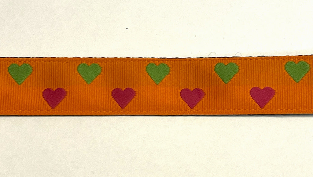 Orange with Pink and Green Hearts Dog Collar 1in