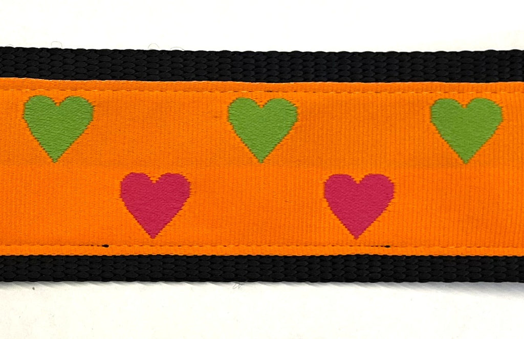 Orange with Pink and Green Hearts Dog Collar 2in
