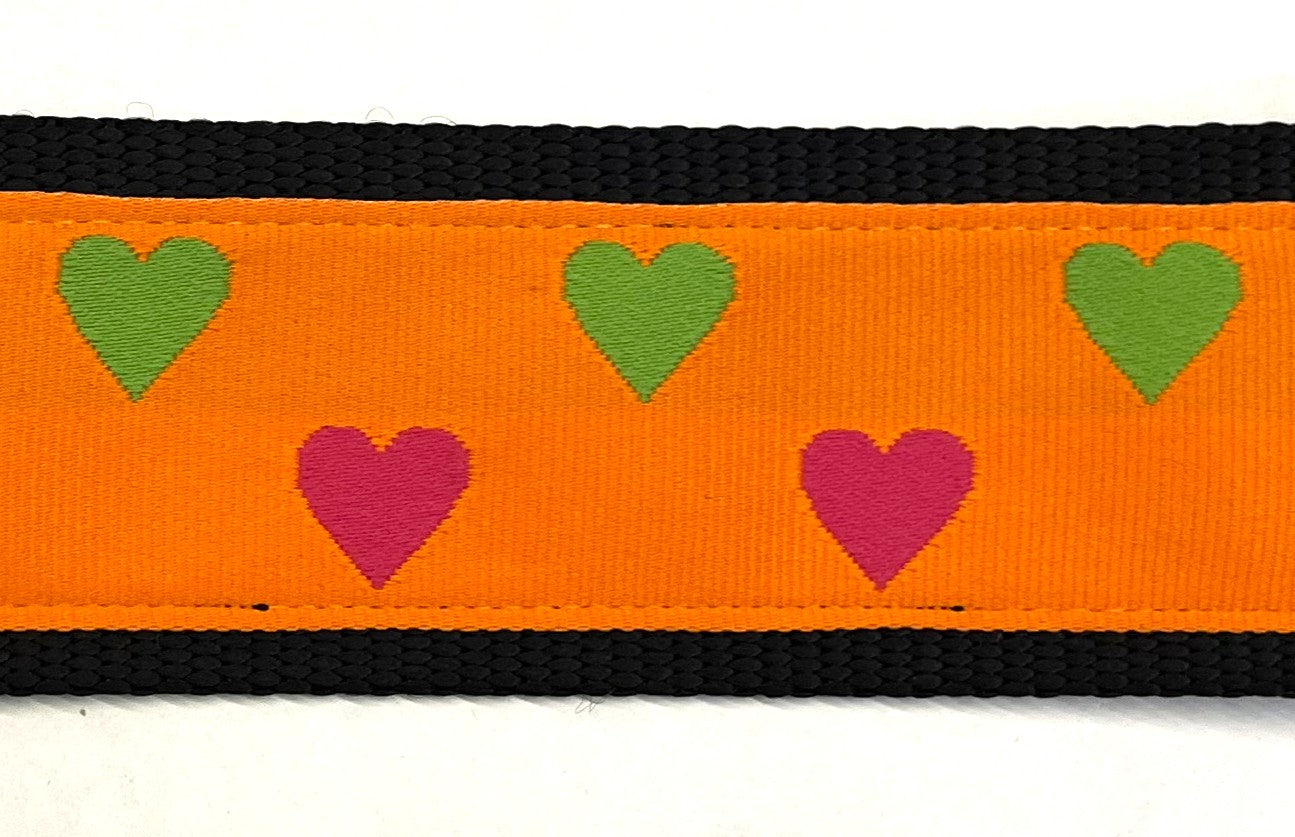 Orange with Pink and Green Hearts Dog Collar 2in
