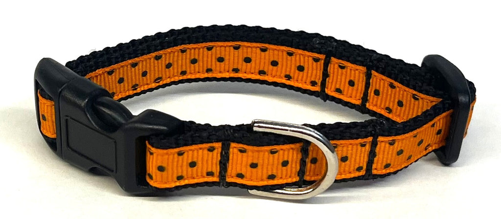 Orange with Black Polka Dots Dog Collar 1/2
