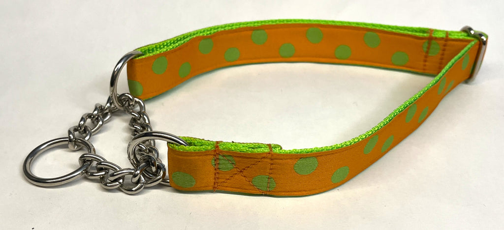 Orange with Green Dots Chain Martingale Collar 1in