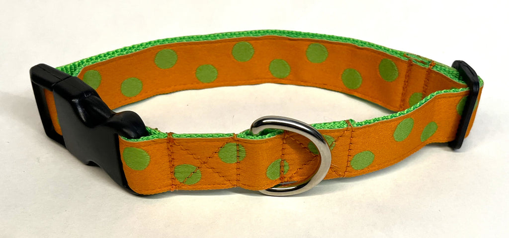 Orange with Green Dots Dog Collar 1in