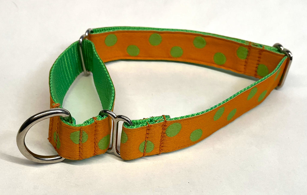 Orange with Green Dots Martingale Collar 1in