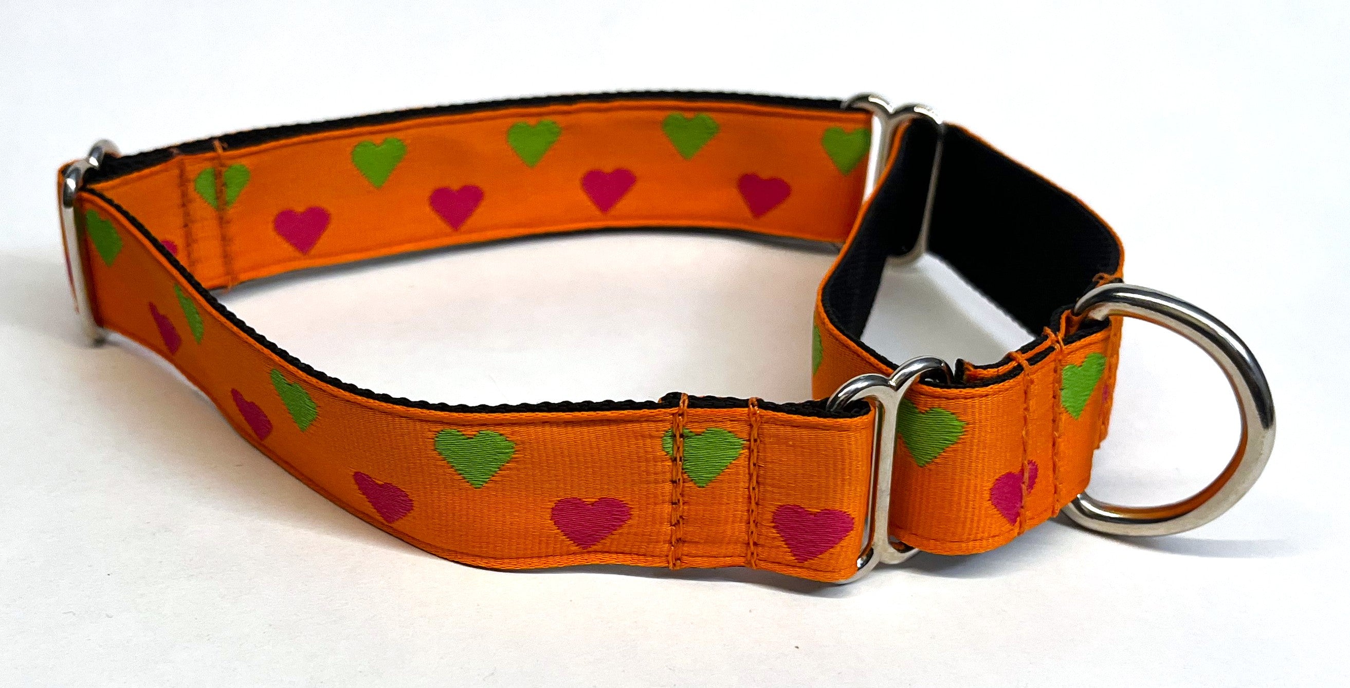 Orange with Pink and Green Hearts Martingale Collar 1in