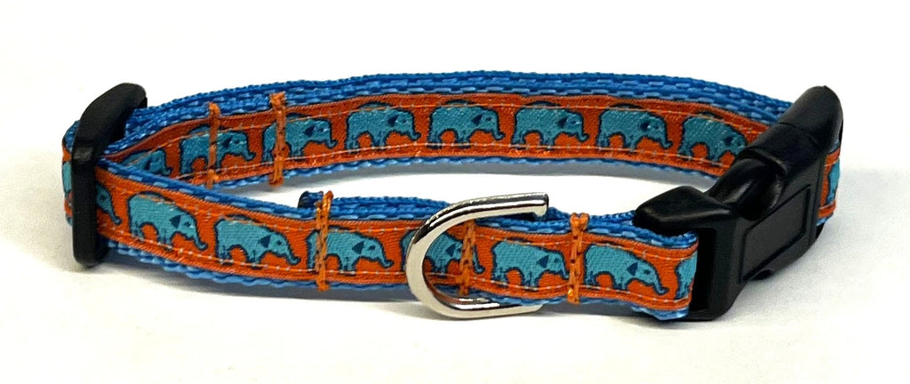 Orange with Turquoise Elephants Dog Collar 1/2