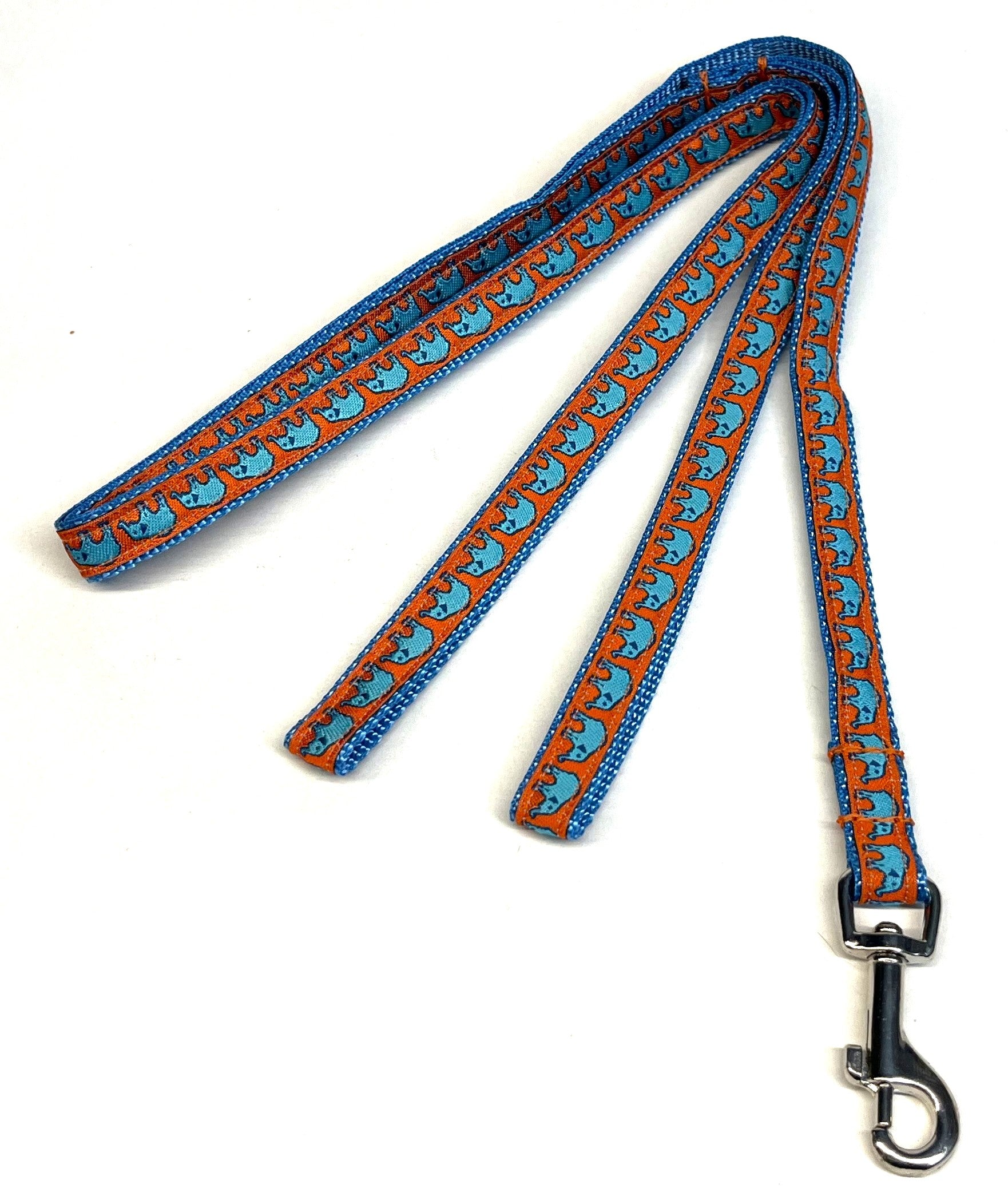 Orange with Turquoise Elephants Dog Leash 1/2
