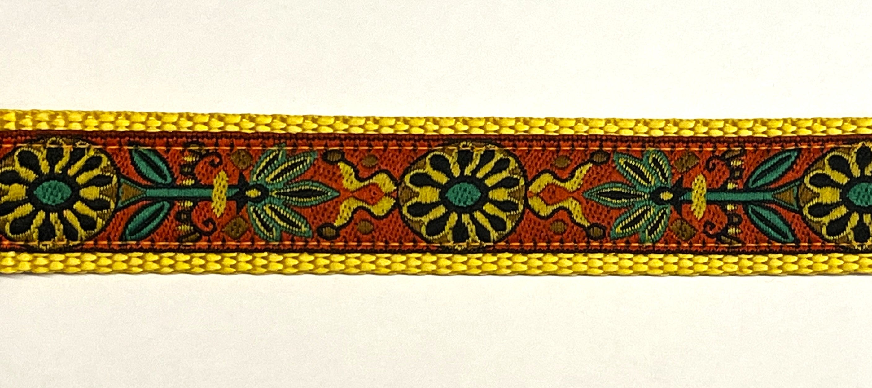 Orange with Yellow Flower Design Martingale Collar 1in