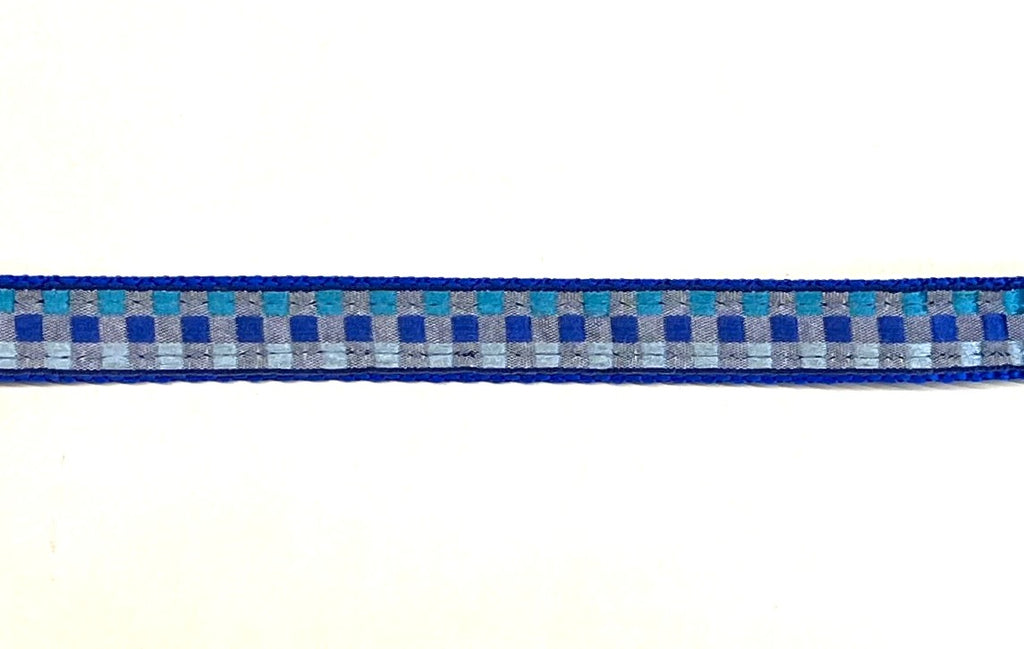 Pale Blue, Light Blue, Blue & Turquoise Plaid Dog Collar 1/2