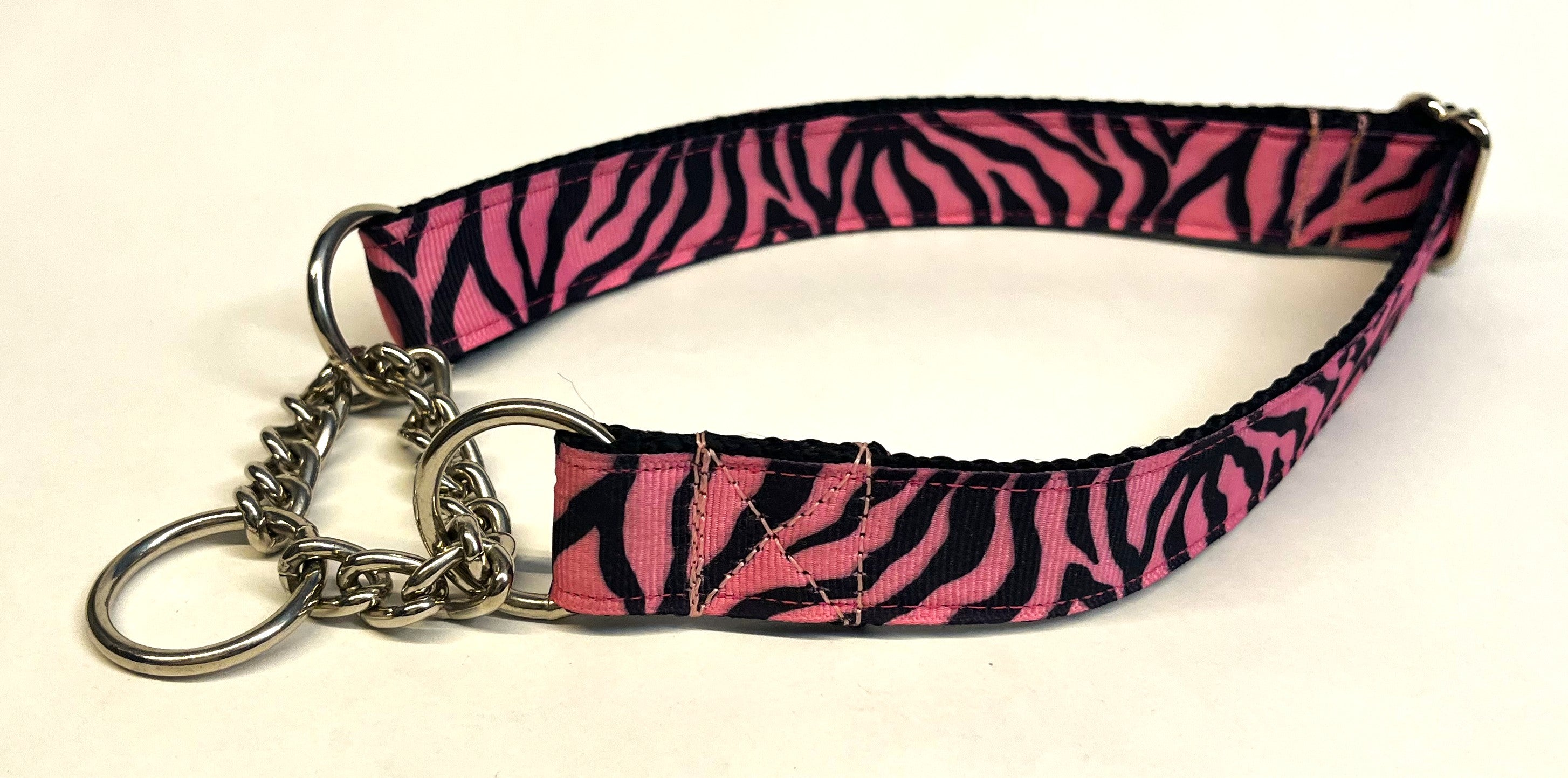 Pink Zebra Print Chain Martingale Collar 1in