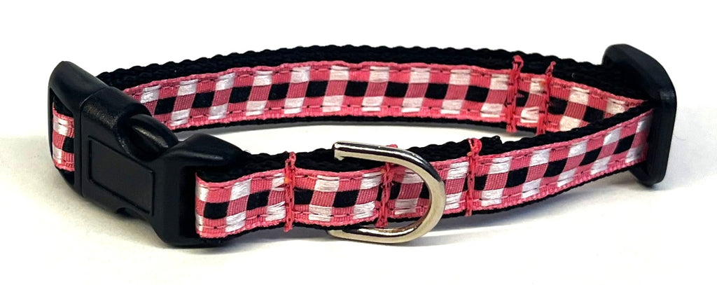 Pink, Black & White Plaid Dog Collar 1/2