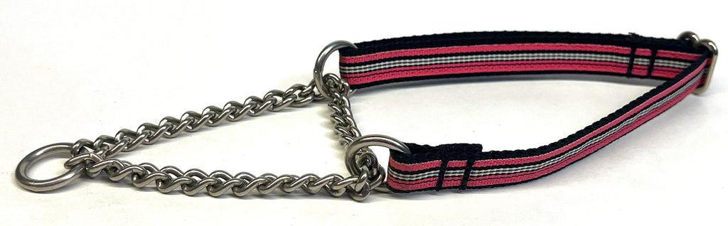 Pink, Black, and White Stripes Chain Martingale Collar 1/2