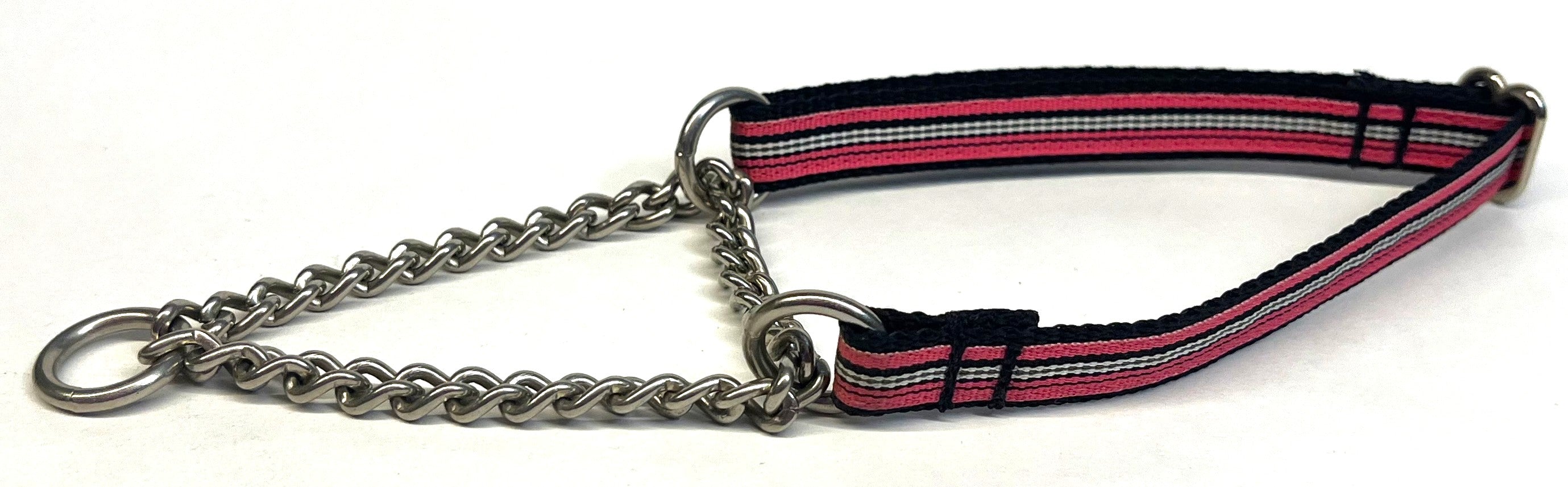 Pink, Black, and White Stripes Chain Martingale Collar 1/2