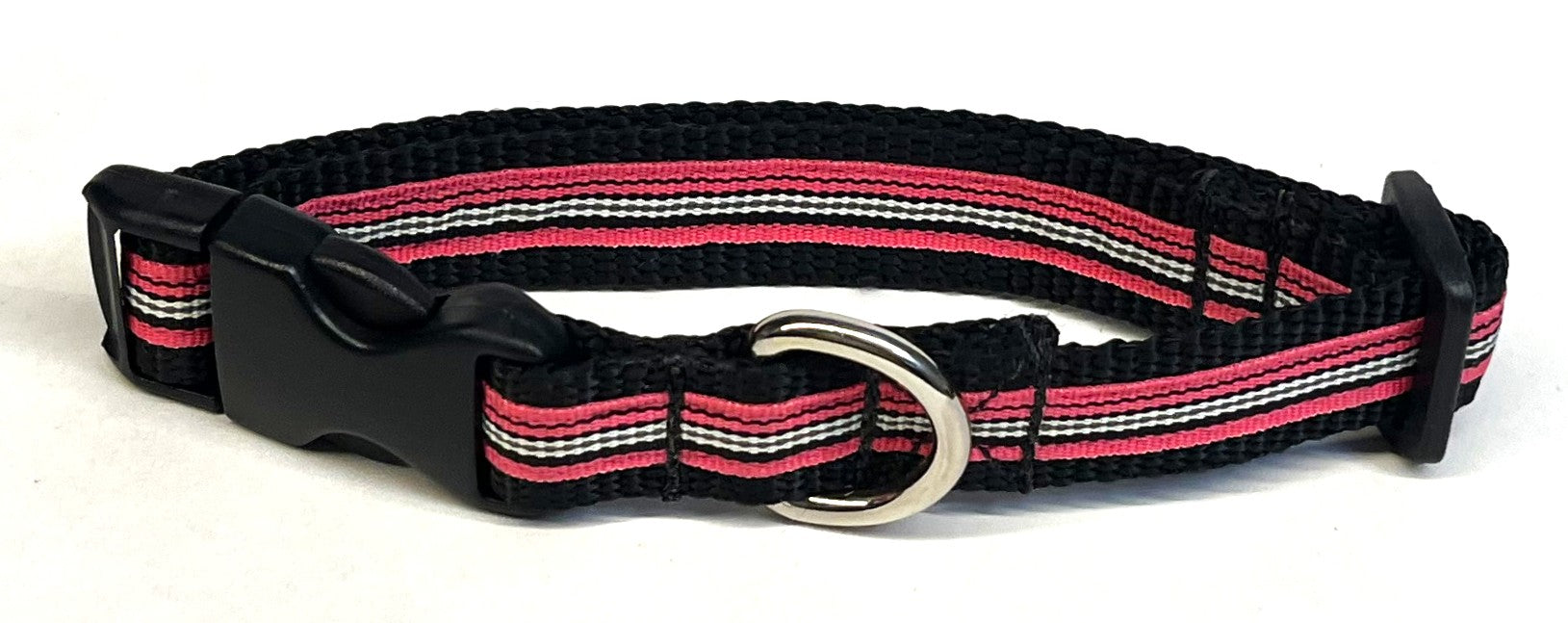 Pink, Black, and White Stripe Dog Collar 3/4