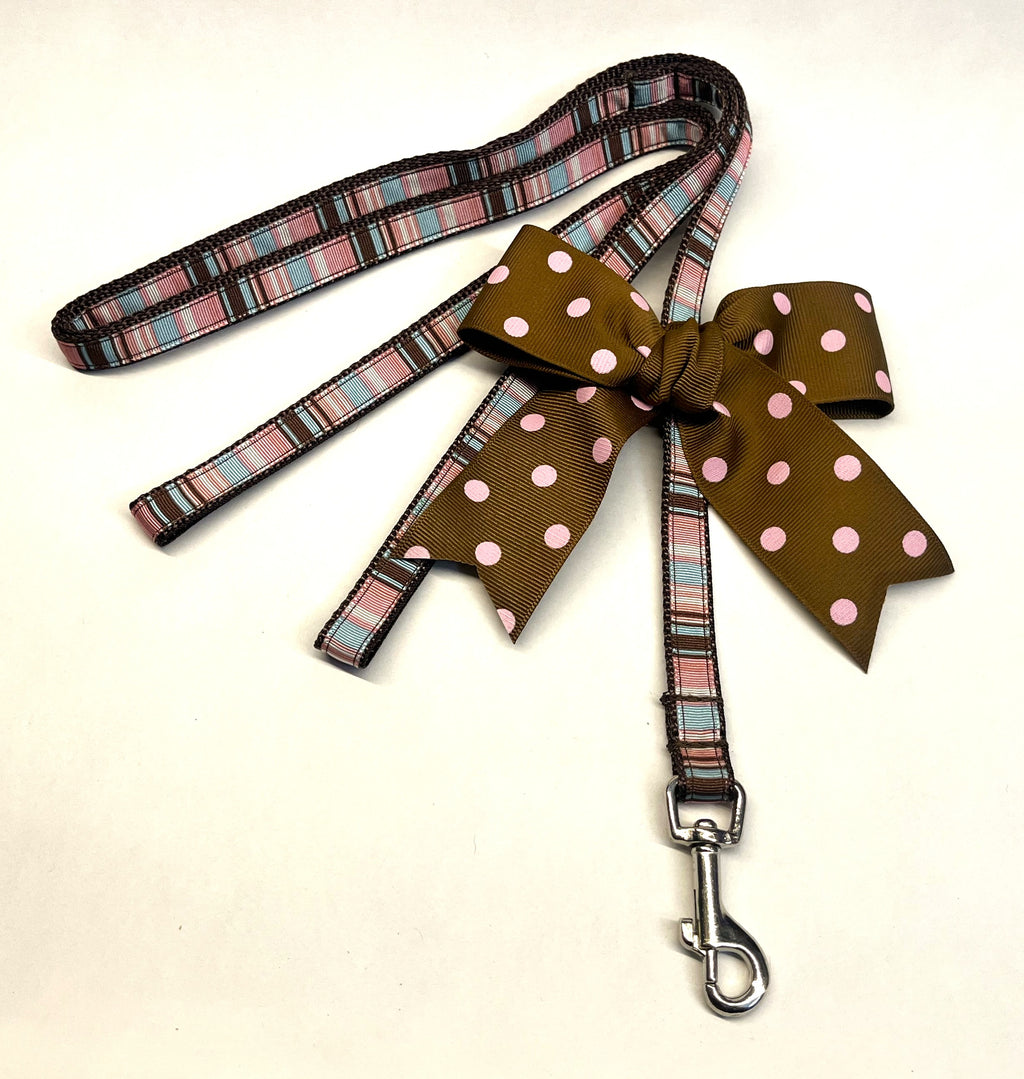 Pink, Blue, White, and Brown Vertical Stripes Dog Leash 1/2