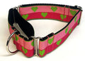 Pink and Dark Pink with Lime Green Hearts Martingale Collar 1 1/2 in