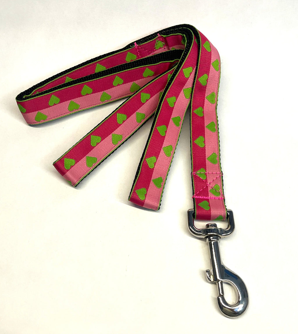 Pink and Dark Pink with Green Hearts Dog Leash 1in