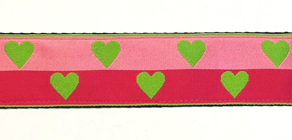 Pink and Dark Pink with Lime Green Hearts Dog Collar 1 1/2 in