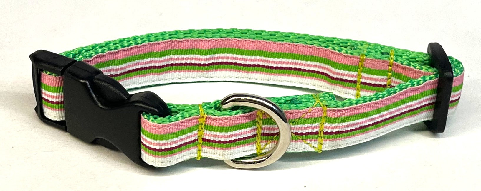 Pink, Green, White, Purple Stripe Dog Collar 3/4
