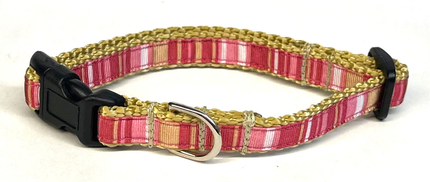 Pink, Light Pink, Tan & White Stripe Dog Collar 1/2
