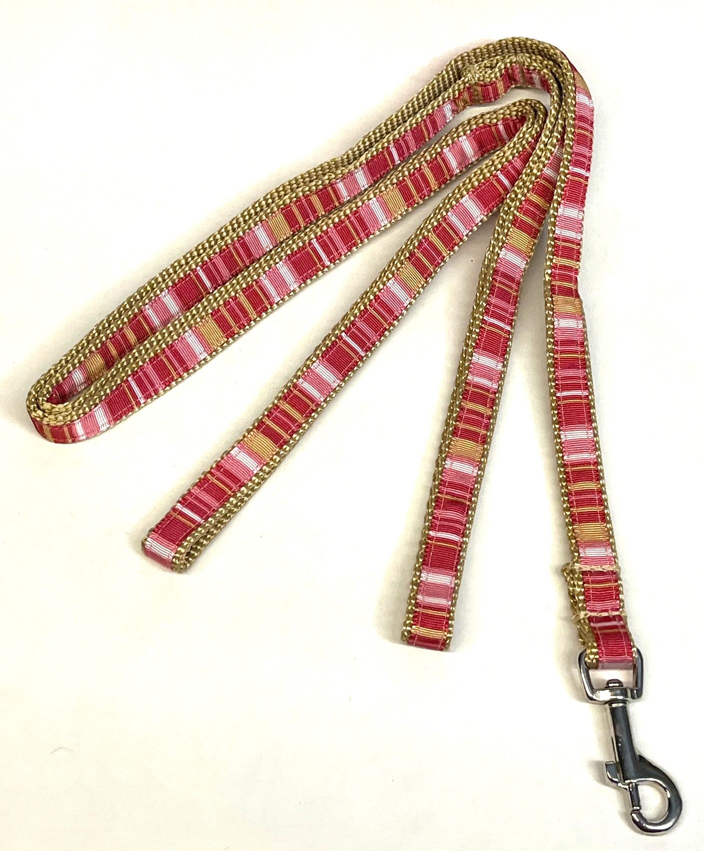 Pink, Light Pink, Tan & White Stripe Dog Leash 1/2