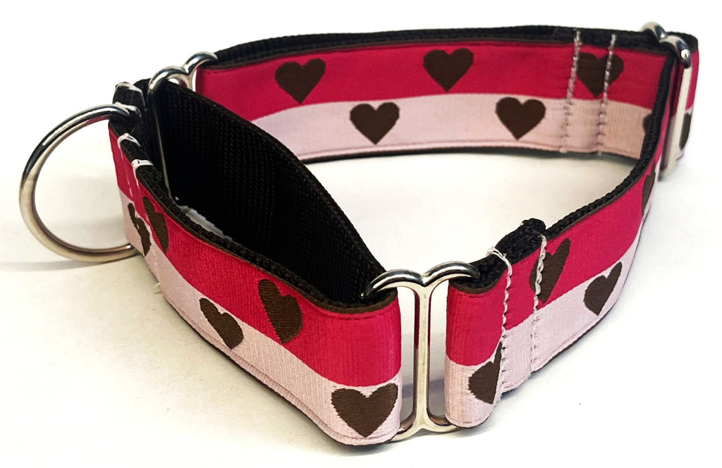 Pink and Light Pink with Brown Hearts Martingale Collar 1 1/2 in