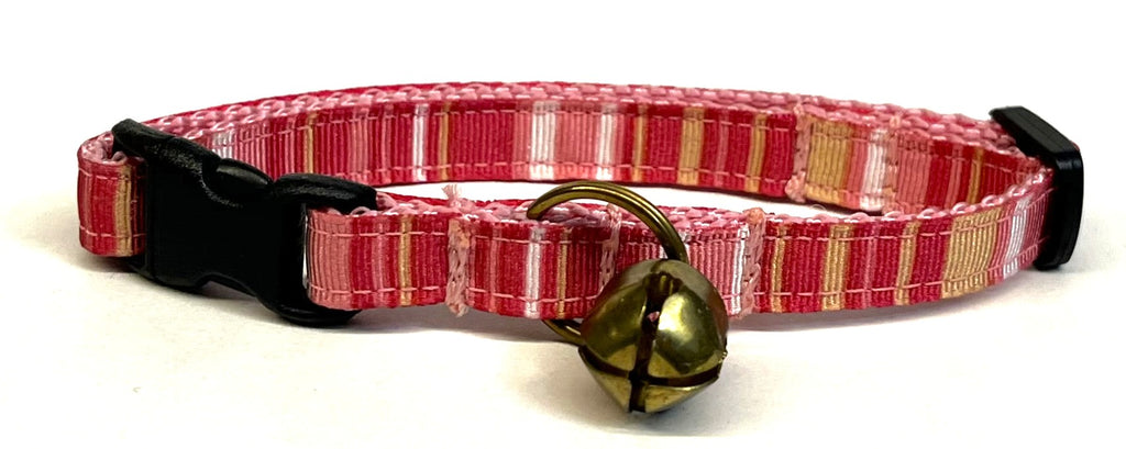 Pink, Light Pink, Tan, and White Vertical Stripe Cat Collar