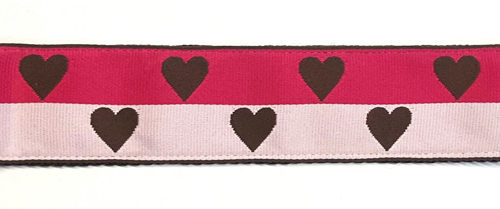 Pink and Light Pink with Brown Hearts Dog Collar 1 1/2 in